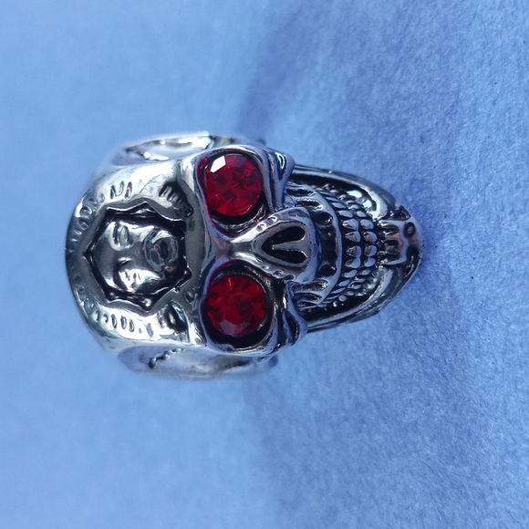 Ruby Eyed Skull Ring Heavy Metal Gothic Biker Punk Ring Hip Hop Medieval - Picture 2 of 4